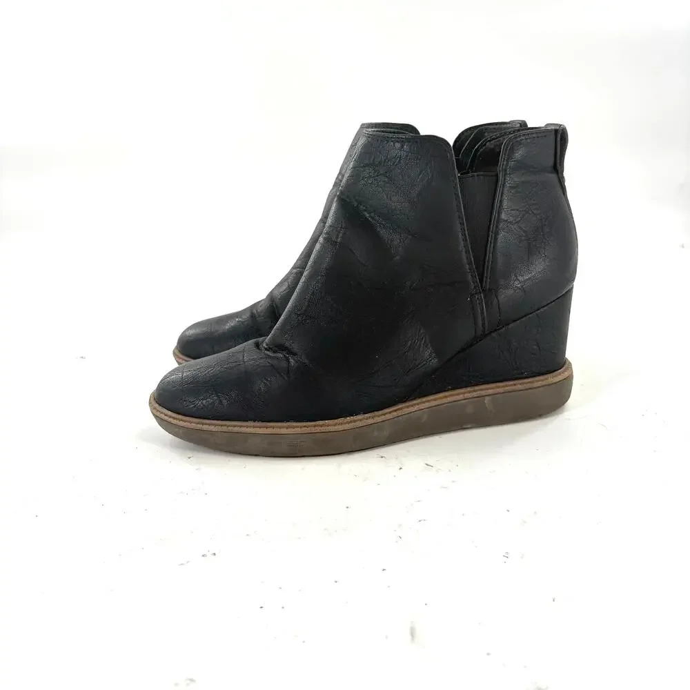 Dr Scholls Johnny Wedge Boots 8 Black Ankle Booties Comfort Travel Dr. Scholl's